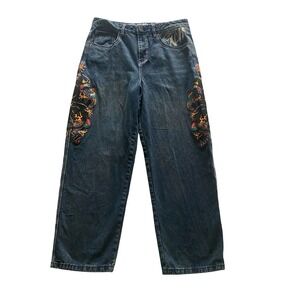 Ninth Hall Women's Jeans Size 12 Baggy Snake Rose Denim Y2K Style Streetwear